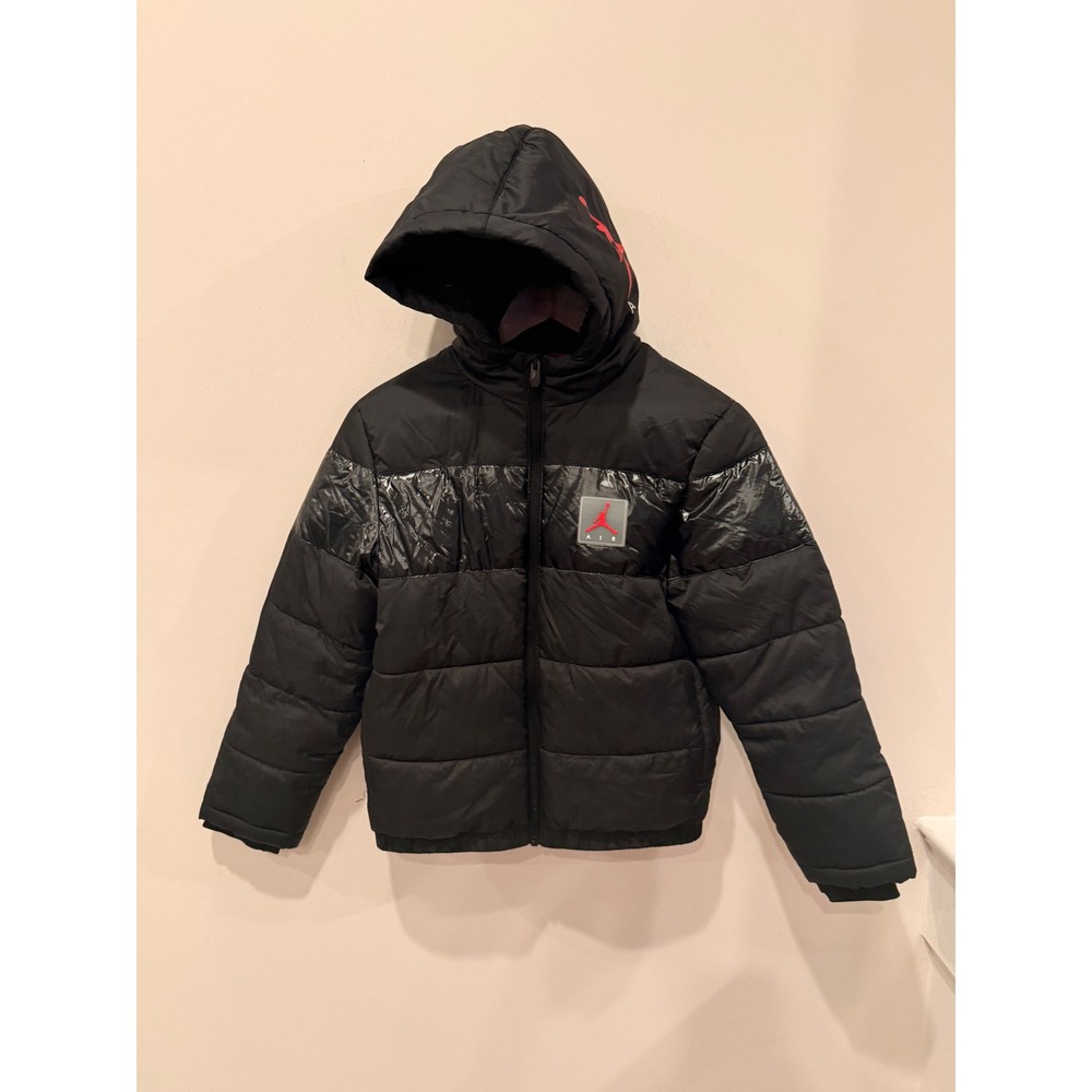 Jordan Boys Black Puffer Jacket Hooded Jumpman Air Coat 10-12 Years Medium